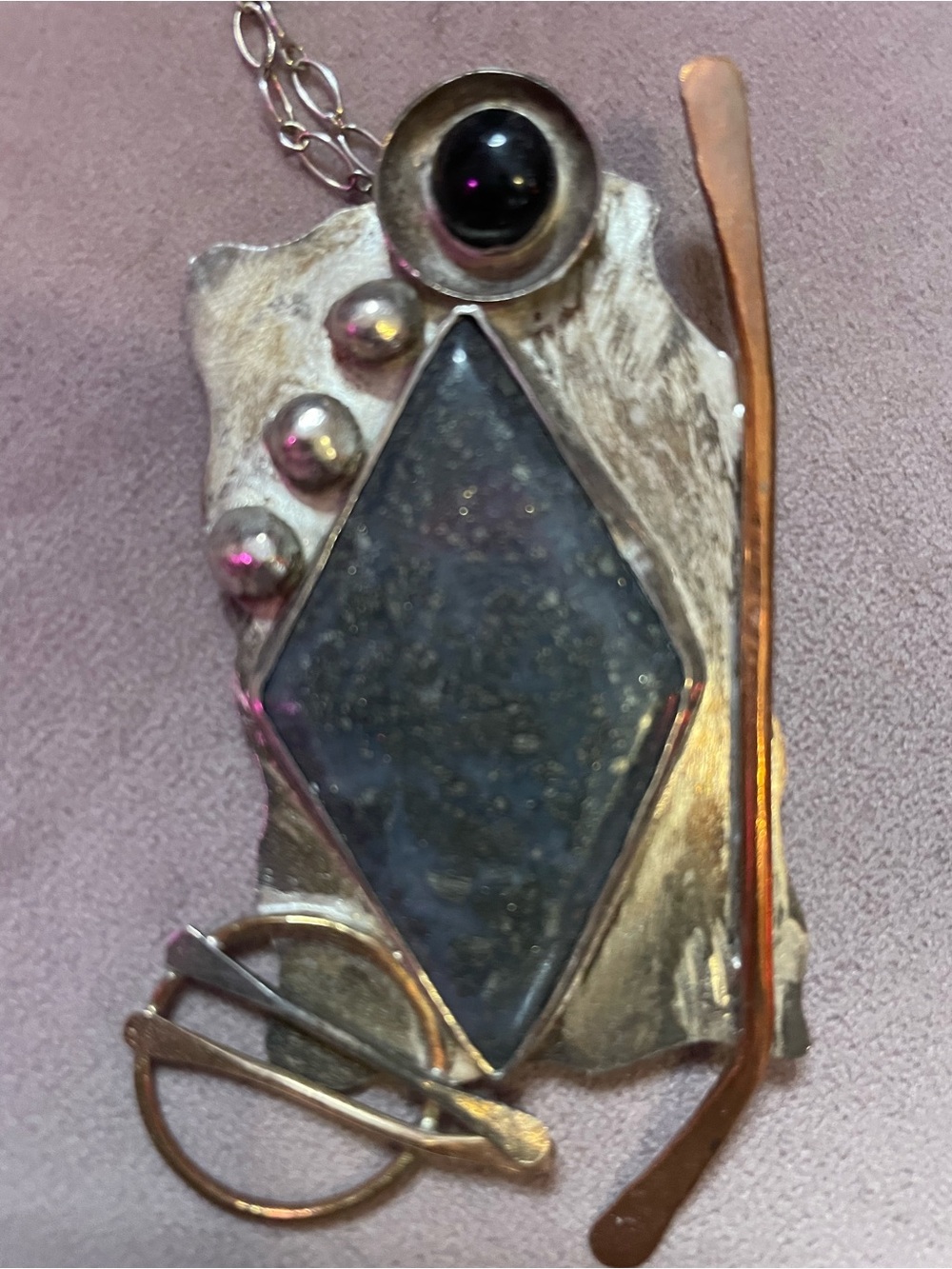 Handcrafted Silver Pendant Necklace with Lapis and Onyx